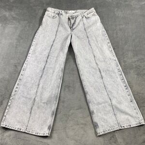 Mango MNG Jeans Womens 12 Gray Acid Wash Wide Leg High Rise Front Seam Denim